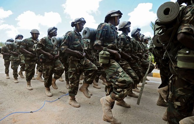 Somali soldiers at the Gaashandhiga academy in Mogadishu. Photographer: Mohamed Abdiwahab/AFP via Getty Images